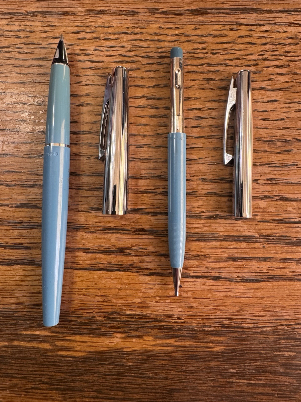 Vintage Sheaffer Blue Fountain Pen And Pencil Set In Box