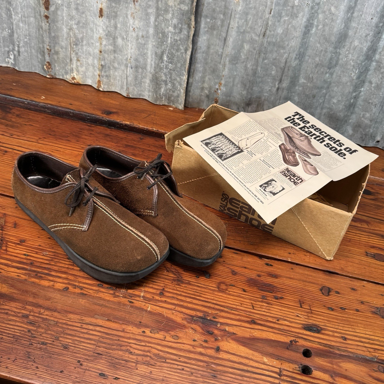 Vintage 1970s KALSO EARTH SHOE Dark Brown Suede Split Toe Mens Size 9 w/ Box
