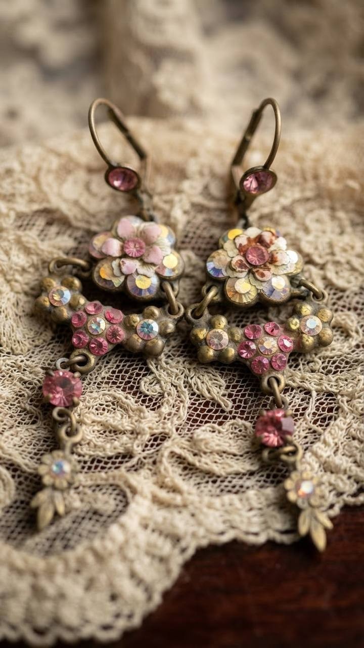 Authentic Michal Negrin Vintage Chandelier Earrings / Victorian Boho Statement