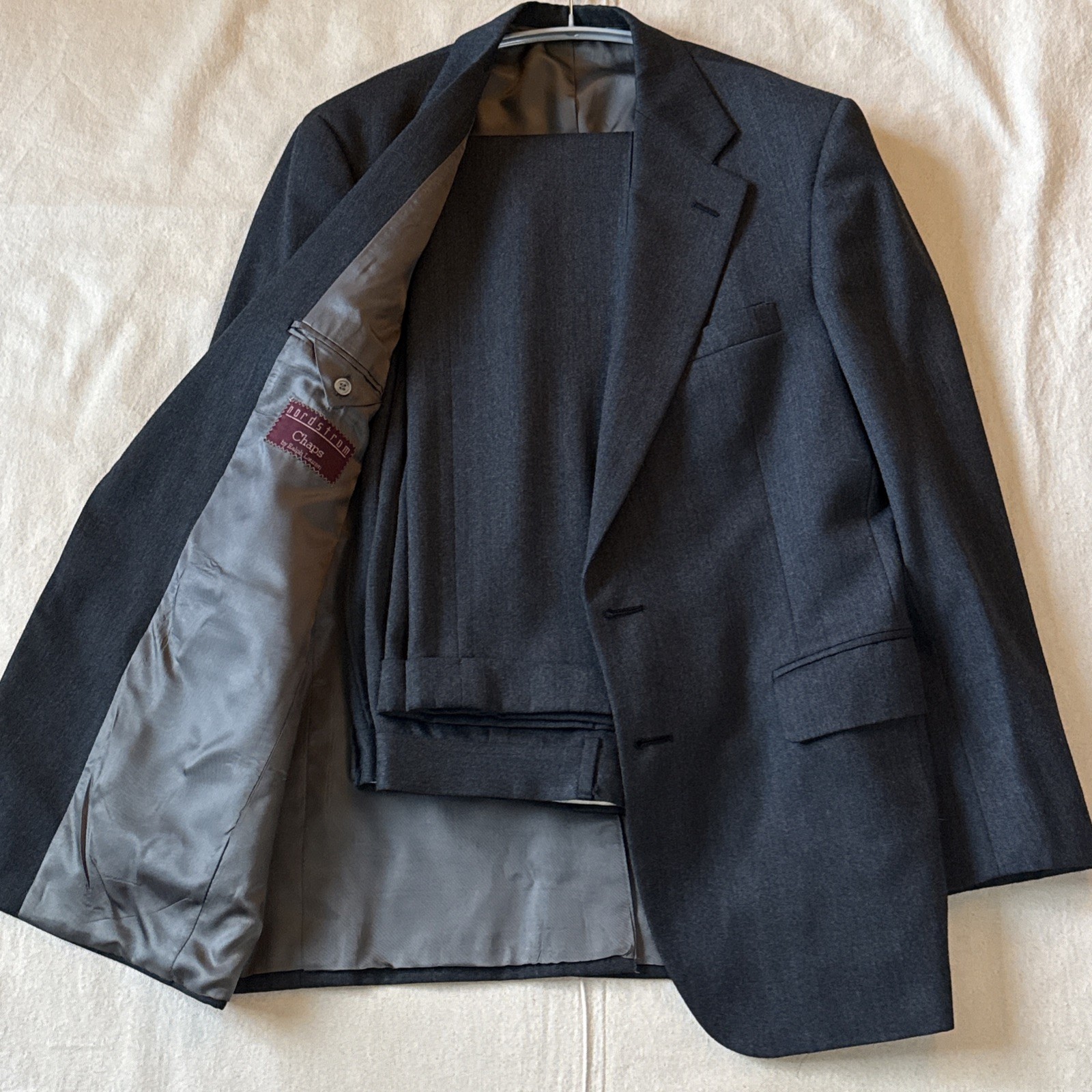 Vintage Chaps Ralph Lauren Mens 42 Gray Virgin Wool 2 Piece Cuffed Pleaded Suit