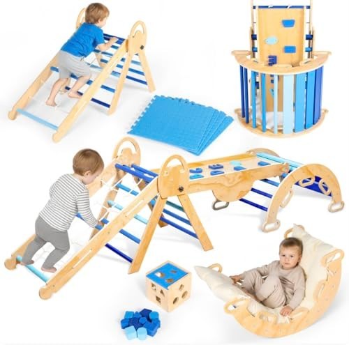MEH Brands 8-in-1 Pikler Triangle Playset – Indoor Toddler Climber