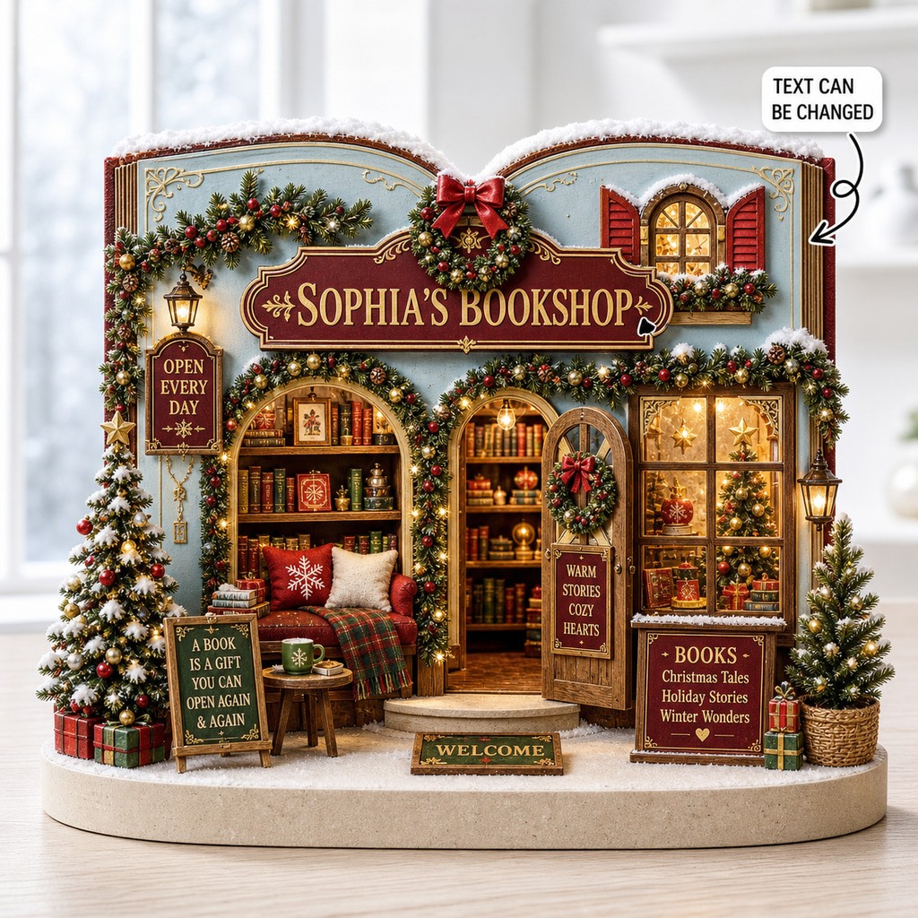Personalized Christmas Wooden Plaque Custom Name Bookshop for Home Decor