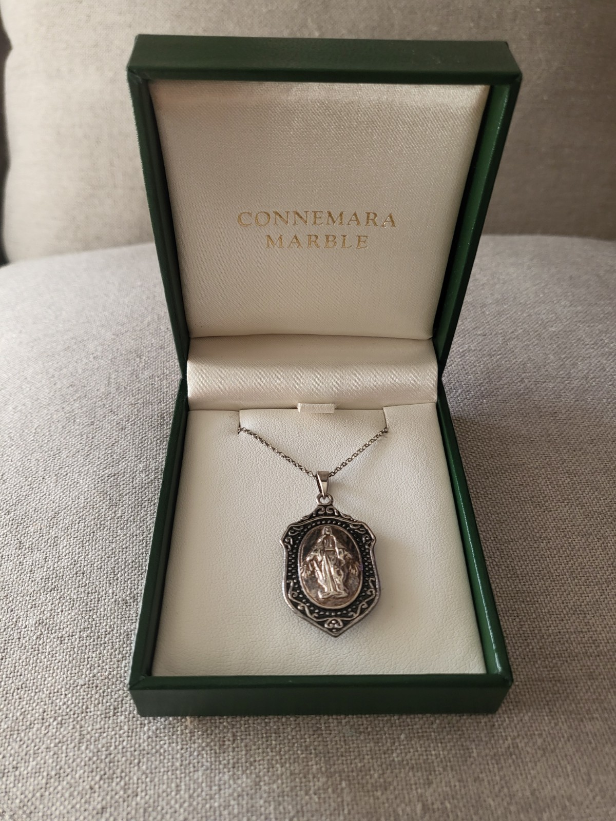 CONNEMARA MARBLE MOTHER MARY IRISH Necklace Reversible Sterling Silver Pendant CONNEMARA MARBLE MOTHER MARY IRISH Necklace Reversible Sterling Silver Pendant