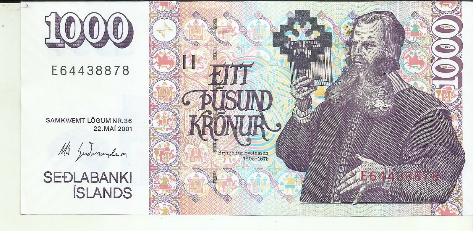 ICELAND 1000 ICELAND 2001  P 59. UNC CONDITION. 2RW 21GEN