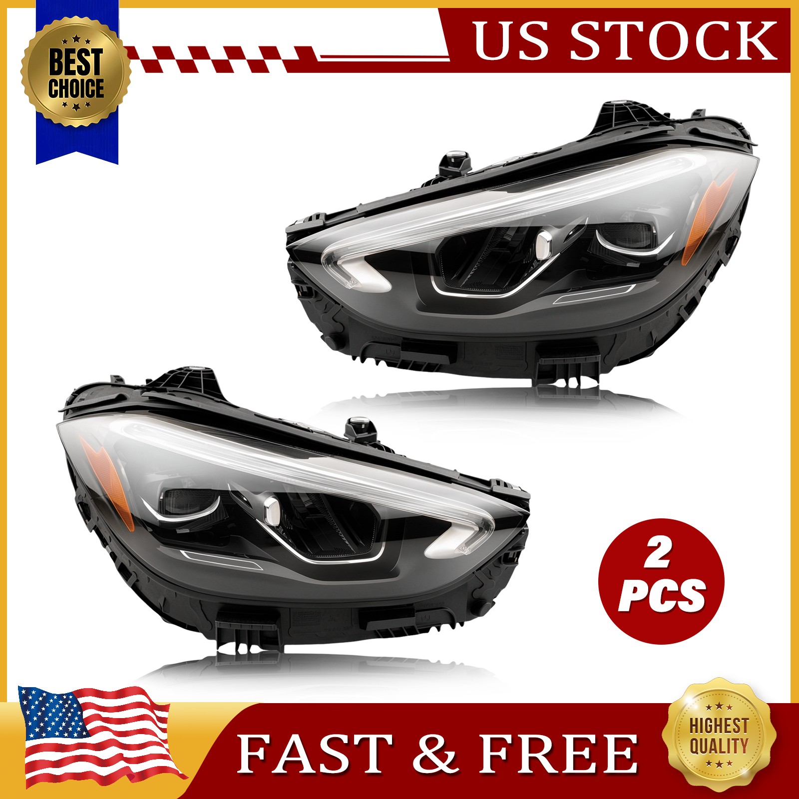 LED Headlight Left+Right Side For 2022-2024 Mercedes C-Class W206 C300 C400 C63