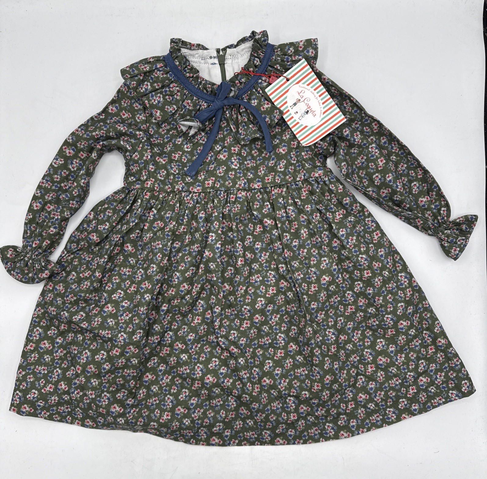 La Coqueta Girls 2Y Green Floral Dress Ruffled Neck NWT 100% Cotton La Coqueta Girls 2Y Green Floral Dress Ruffled Neck NWT 100% Cotton