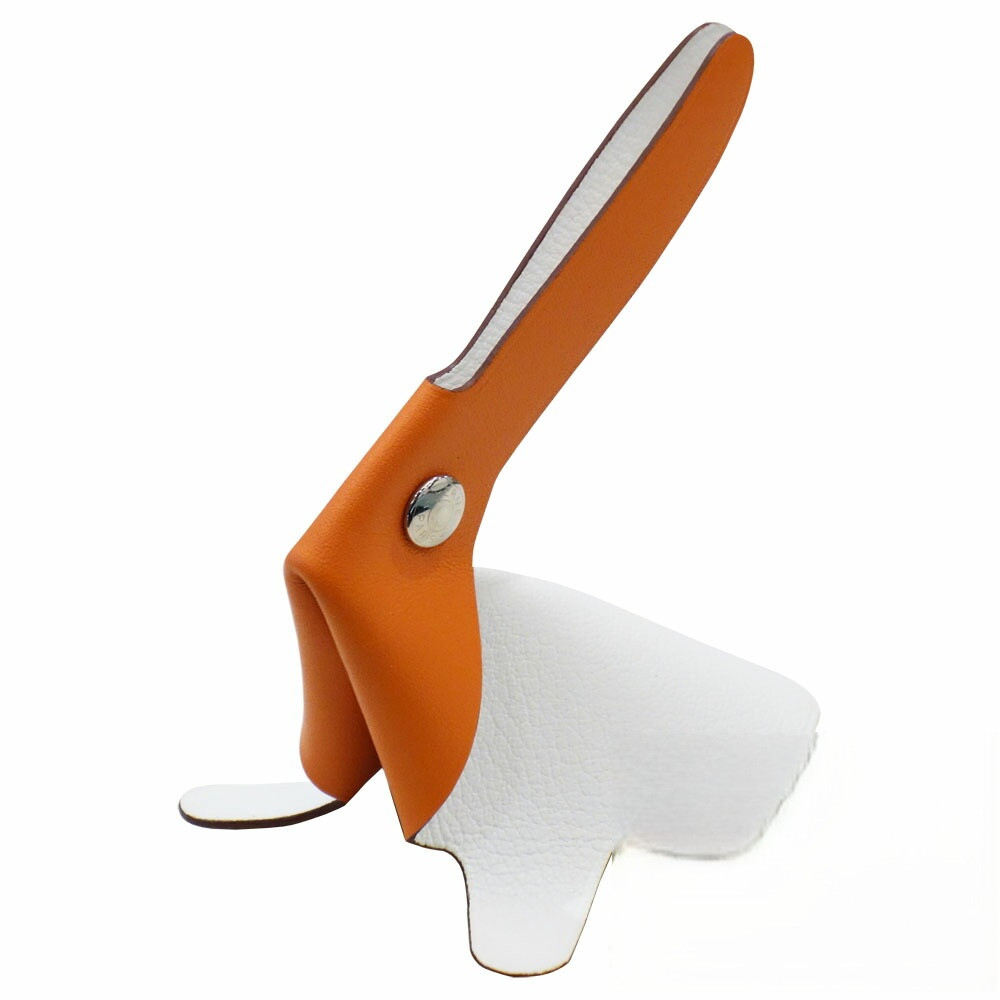 HERMES Paris Clickazoo Rabbit Orange White Silver Swift Leather Object Authentic