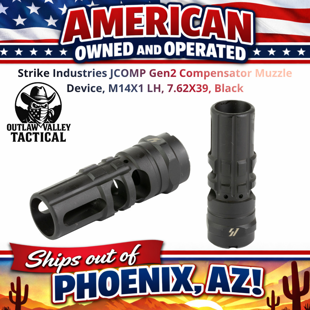 Strike Industries JCOMP Gen2 Compensator Muzzle Device, M14X1 LH, 7.62X39, Black
