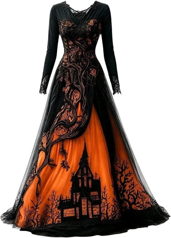 Witch Dress for Women,Halloween Vampire Costumes Treehouse Thorns Witches Gothic