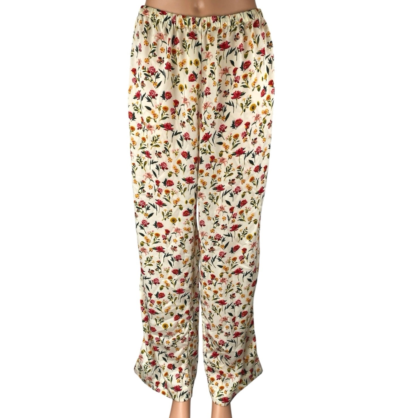 J.Crew Women\'s Multicolor Floral Elastic Waist Wide Leg Trousers Lounge Pants S