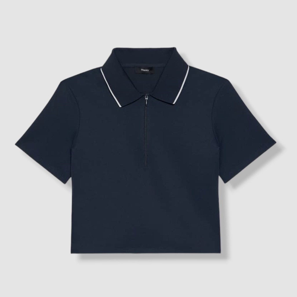THEORY Women\'s Tennis Zipper Crop Polo Tee Nocturne Navy Size Small NWT $265