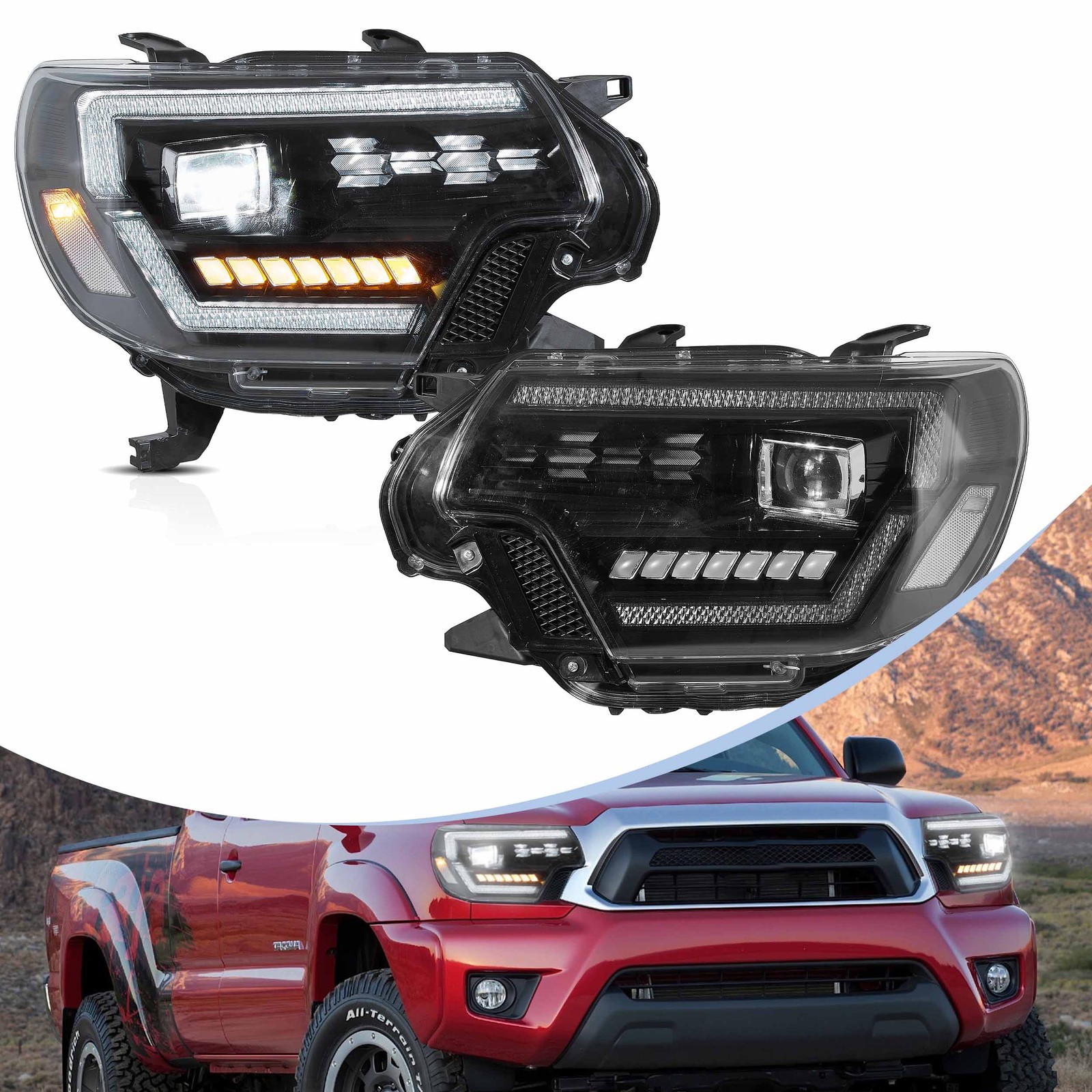 VLAND FULL LED Projector Headlights For 2012-2015 Toyota Tacoma W/Animation