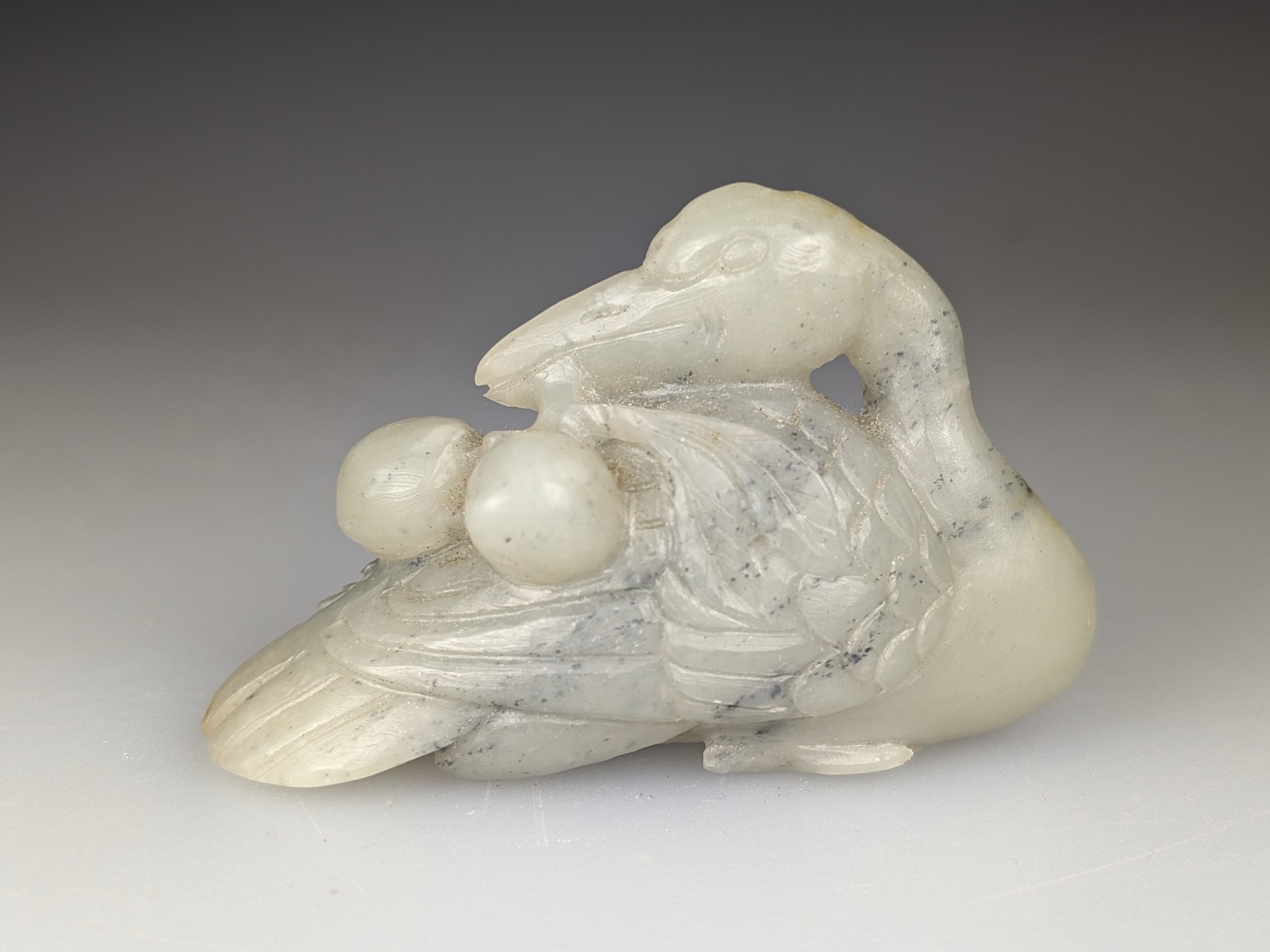 Antique Early-Mid 20th Century Chinese Carved Jade Figure of a Mandarin Duck