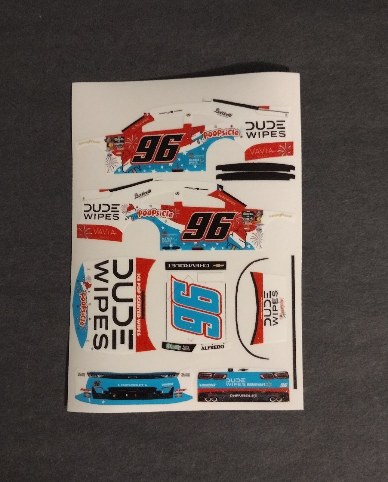 2026 Anthony Alfredo #96 Dude Wipes Poopsicle 1/64 Peel & Stick Decals