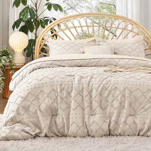 Bedsure Boho Tufted Beige Comforter Set, Farmhouse-Style Full, 06 -