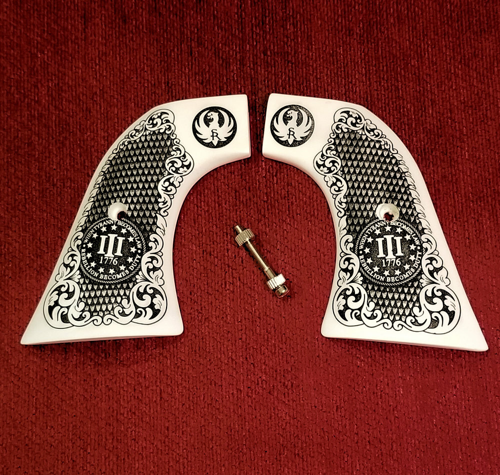 Ivory Ruger Super Blackhawk custom 3D engraved Grips Scrollwork Patriotic