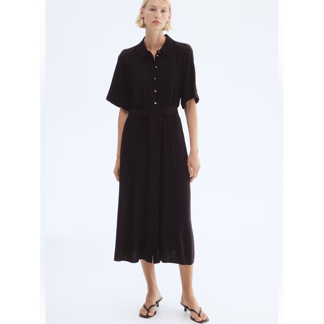 NWT H&M Black Belted Button-Front Shirt Dress