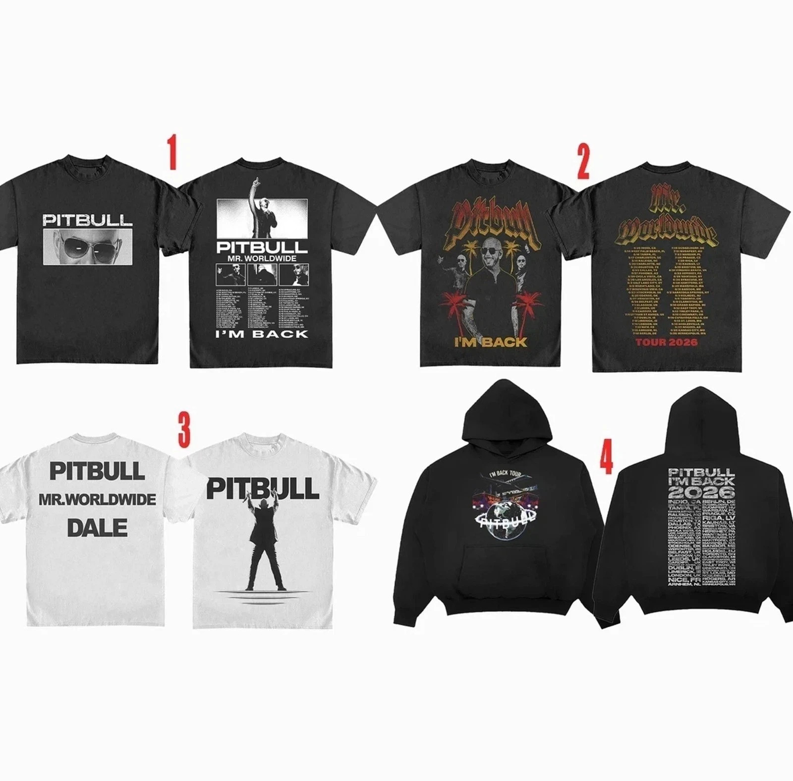 Pitbull Merch I'm Back World Tour 2026 Tour T-Shirt Reprint