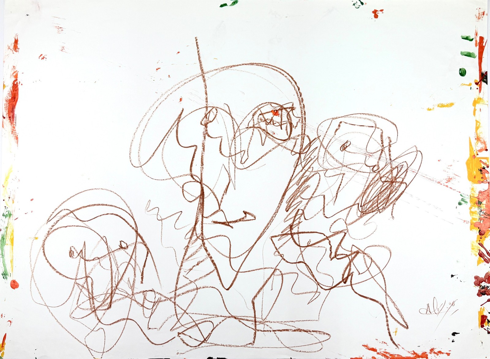 ALEJANDRO SANTIAGO Original Sketch Signed Crayon n Ink on Paper Mexican Oaxaca