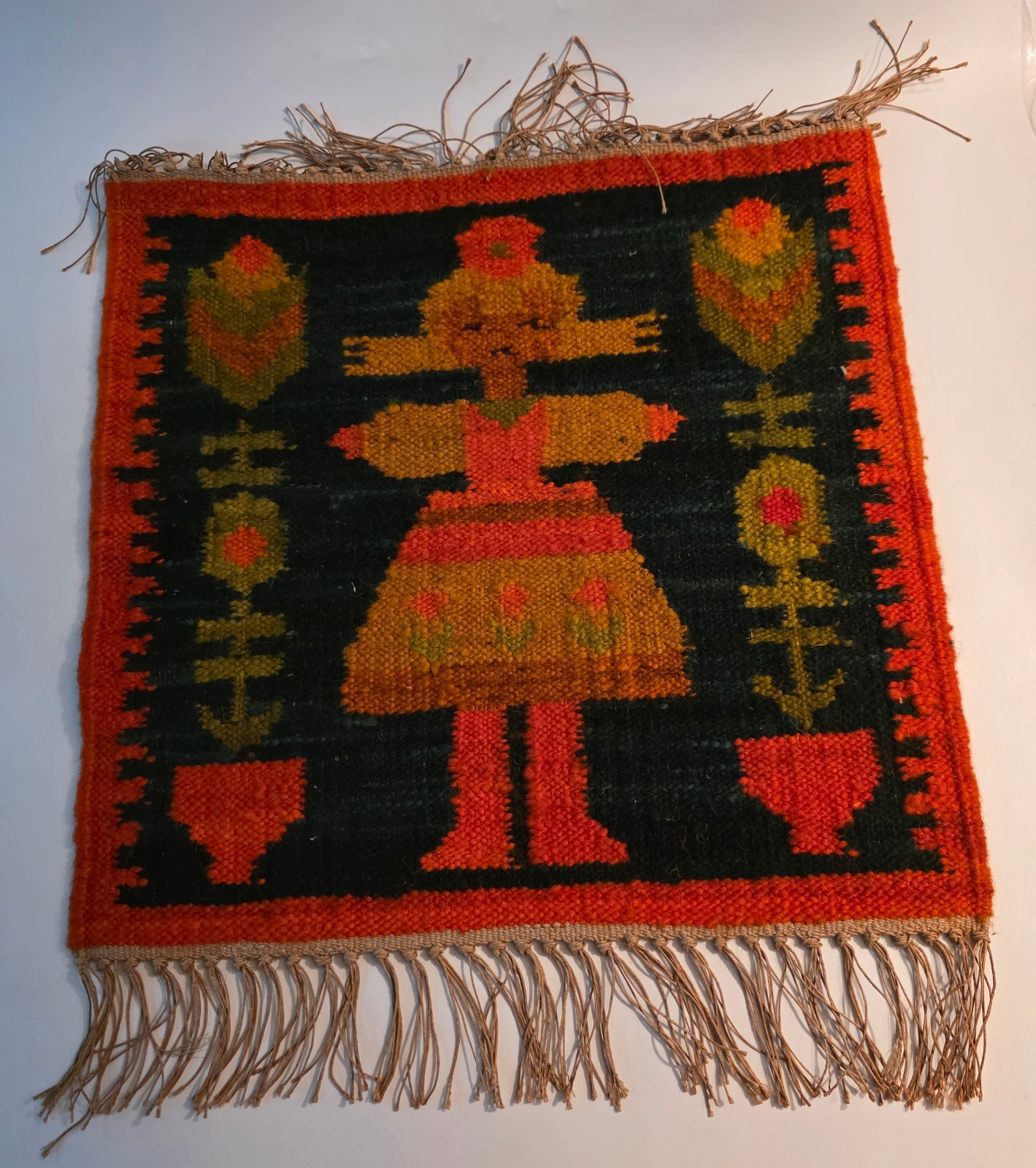 Vtg 70\'s Polish Folk Art Handwoven Wool Kilim Textile by Maria Domanska 16\ Vtg 70\'s Polish Folk Art Handwoven Wool Kilim Textile by Maria Domanska 16\