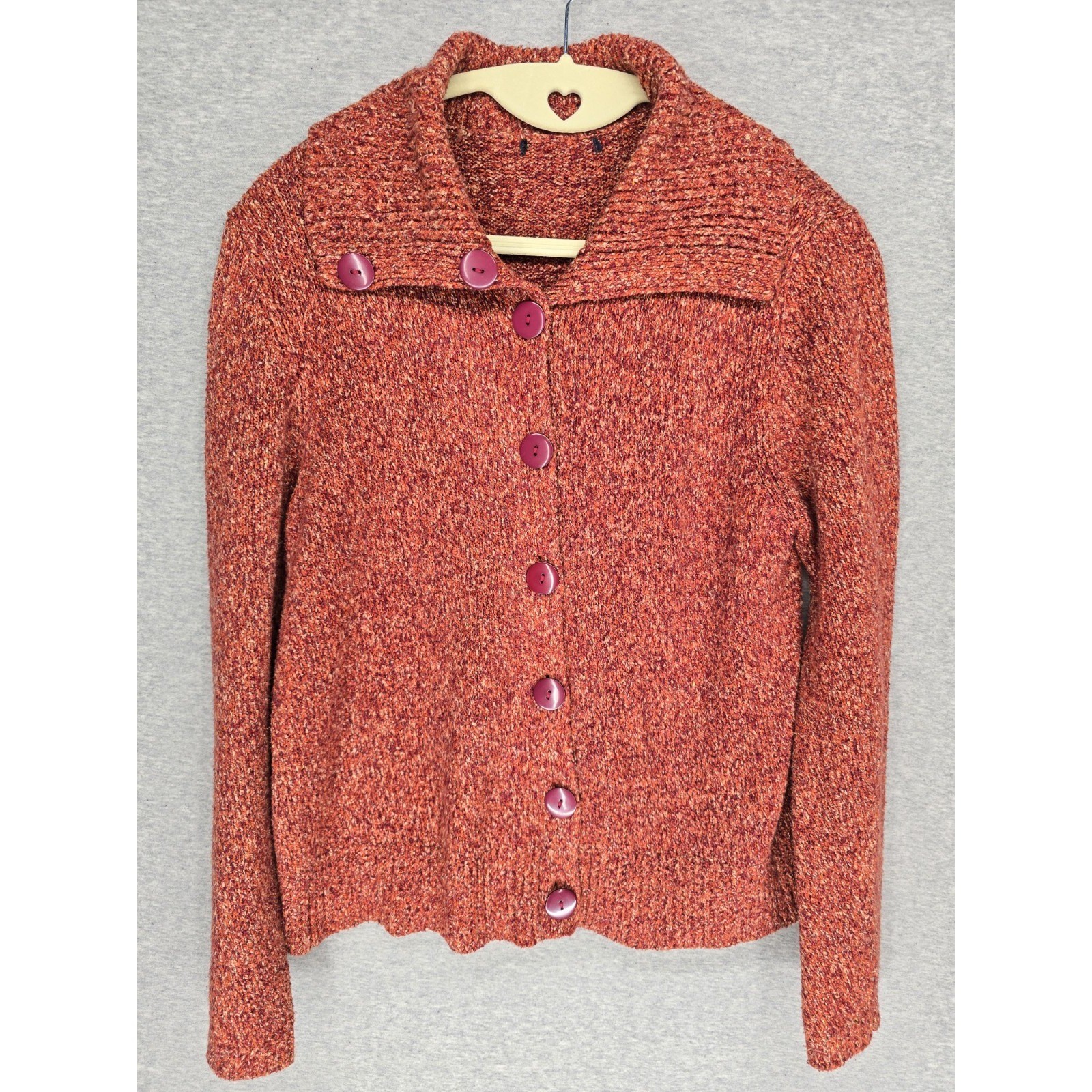 Vintage Marled Knit Asymmetrical Button Cardigan – Burnt Orange/Red (Size M/L)