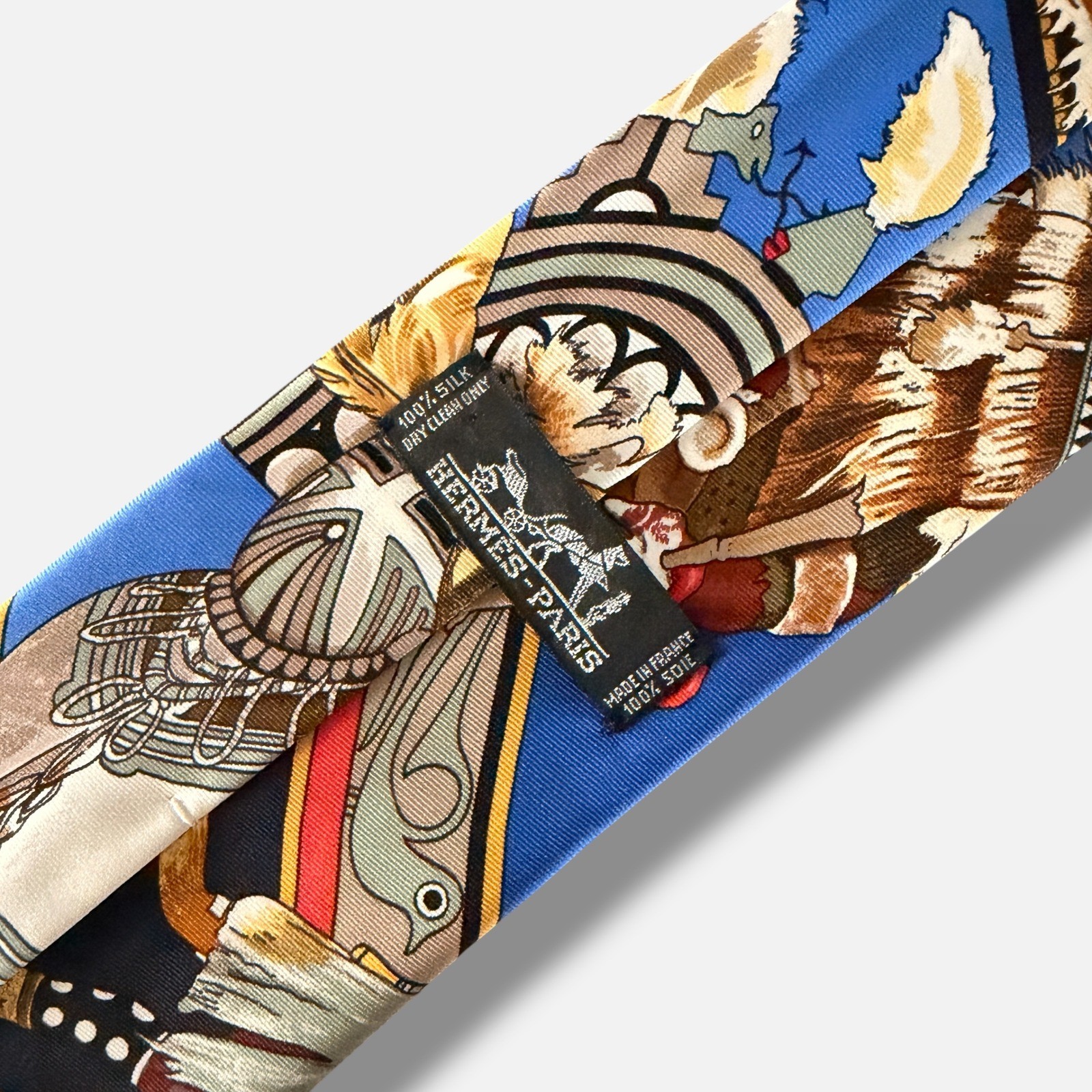 Hermes Silk Tie Mens Blue Native American Archer Graphic Vintage Kermit Oliver