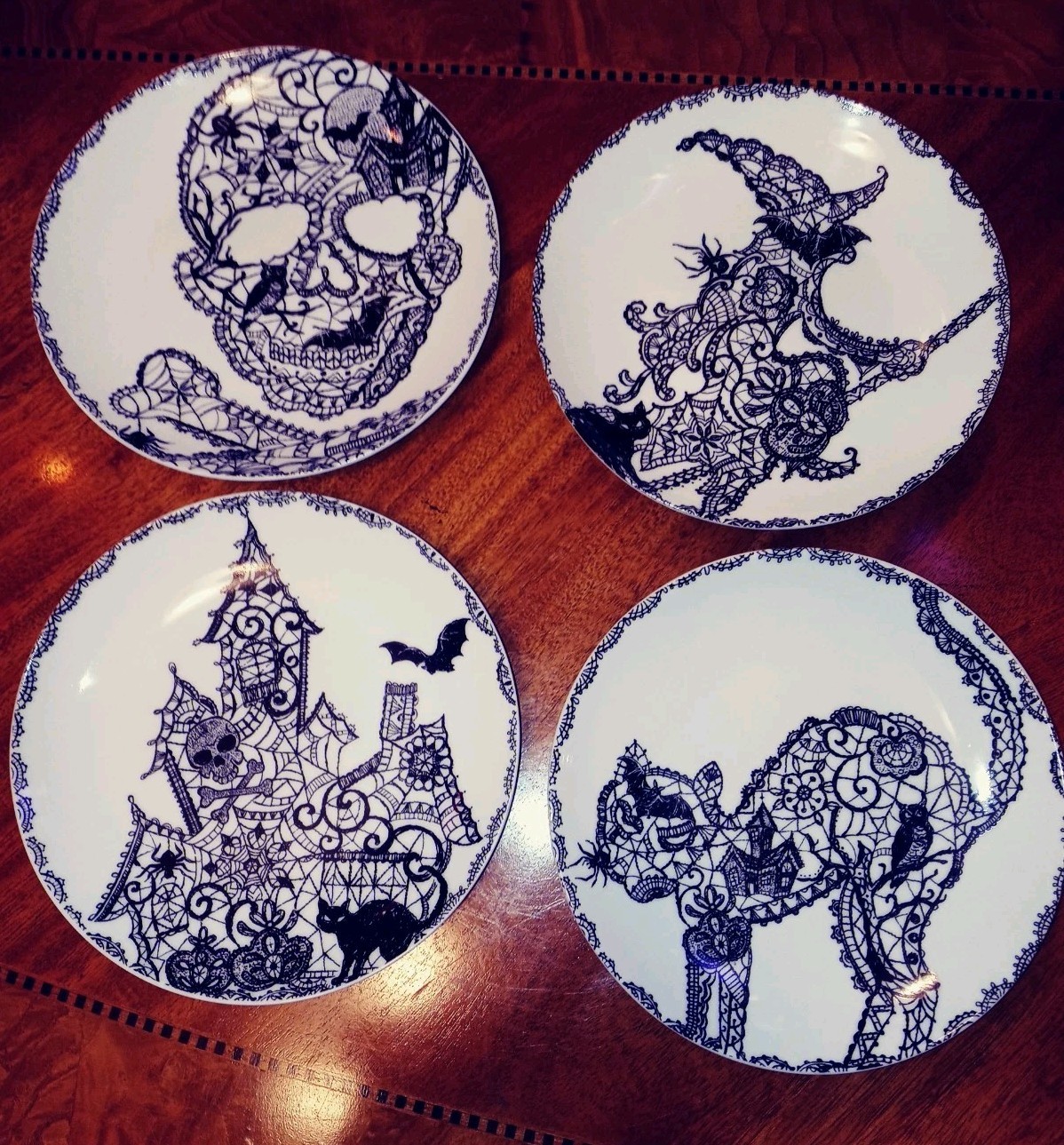 222 Fifth Wiccan Lace Halloween Theme Dessert Appetizer Plates 6 1/2\