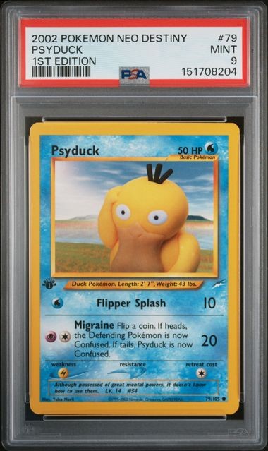 2002 Neo Destiny Psyduck 1st Edition 79/105 PSA 9 Yuka Morii - POP 139 NEW CERT