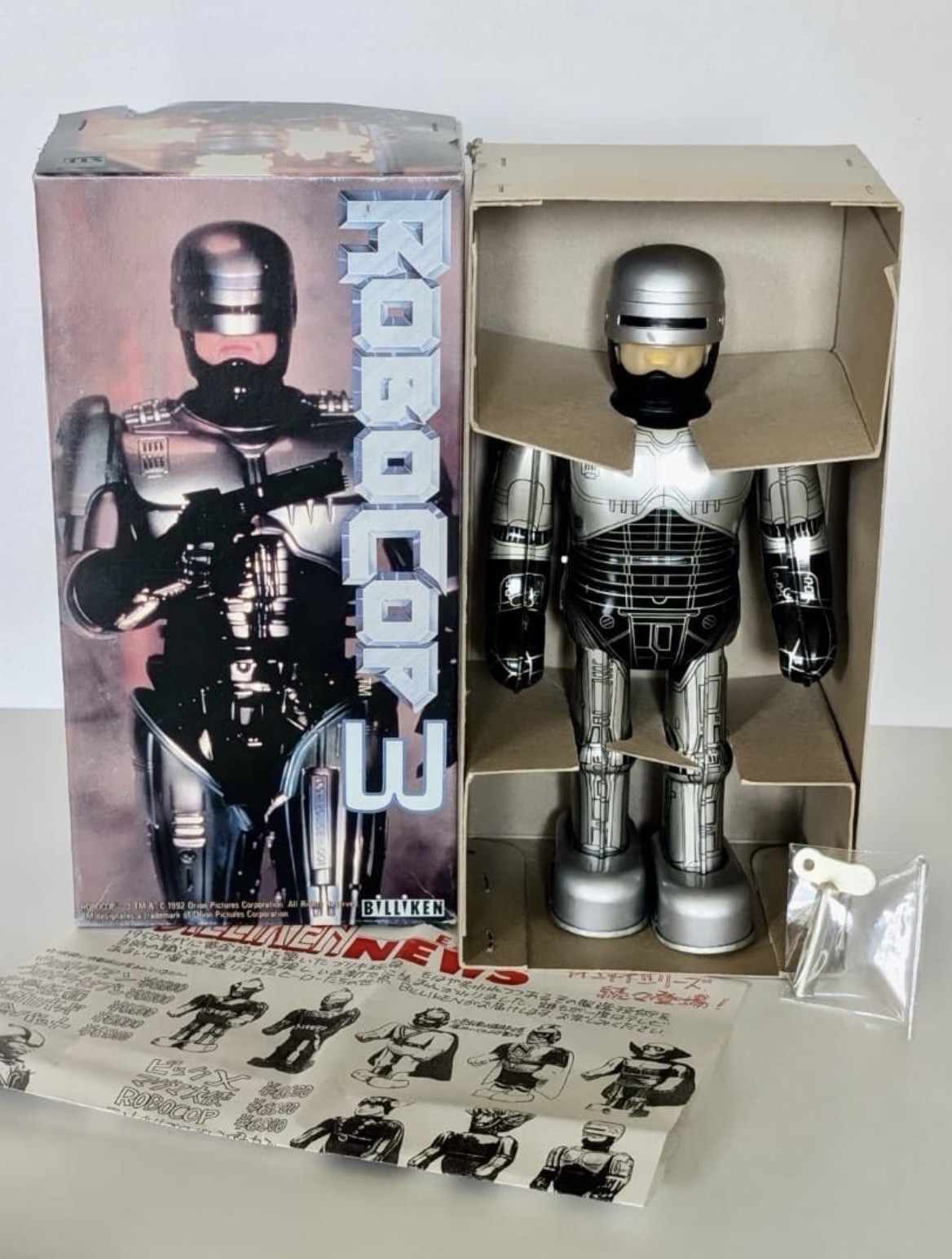 Rare 1992 Billiken RoboCop 3 Tin Wind-Up Robot Toy Japan Unused Box Key 22cm