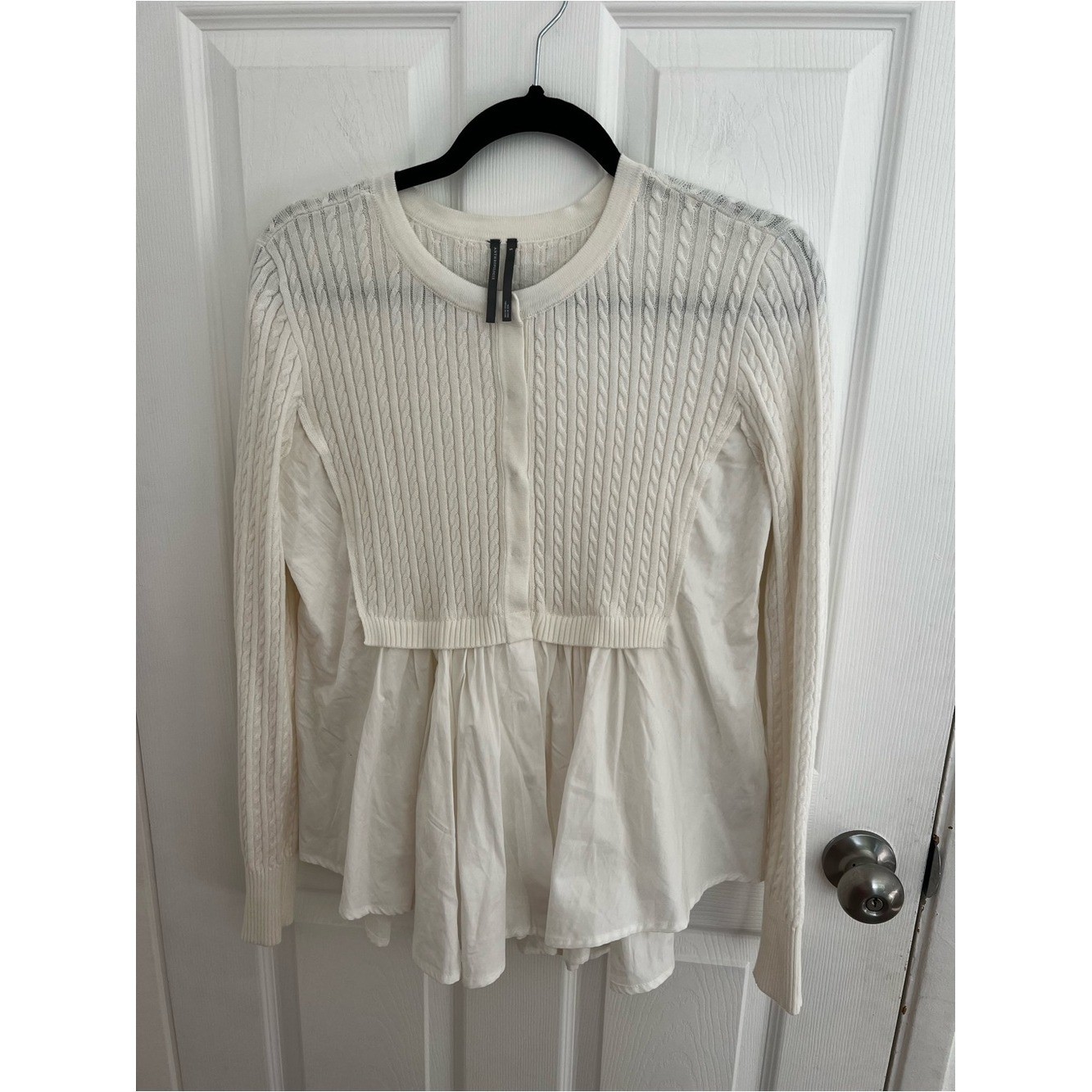 Anthropologie Cream Cable-Knit Peplum Cardigan Top Anthropologie Cream Cable-Knit Peplum Cardigan Top