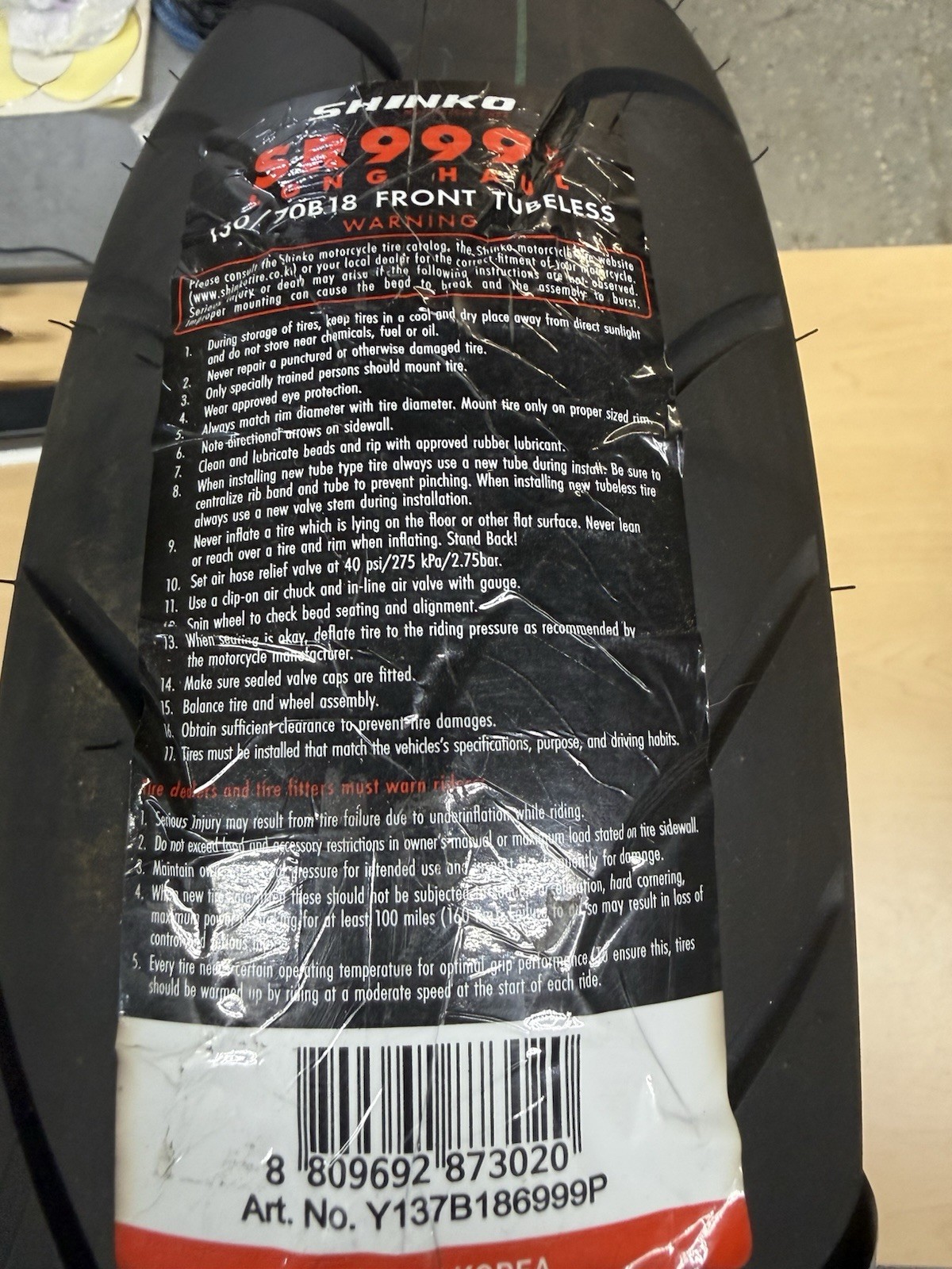 Shinko SR 999 Long Haul Cruiser Tire 130/70B18 69H Front Belted Bias TL