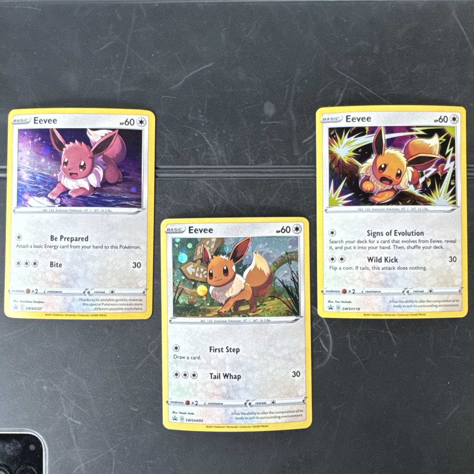 3 Pokémon TCG Eevee SWSH095, 118, 127, Holo Black Star Promo Cosmos FULL GALAXY 3 Pokémon TCG Eevee SWSH095, 118, 127, Holo Black Star Promo Cosmos FULL GALAXY