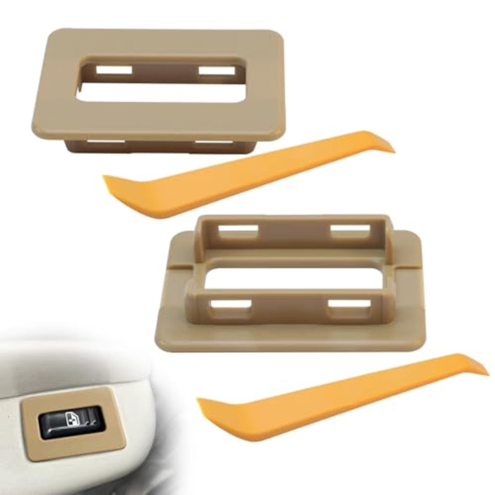 2pc Tan Rear Power Window Switch Trim for Escalade Silverado Tahoe 2000-2002 2pc Tan Rear Power Window Switch Trim for Escalade Silverado Tahoe 2000-2002