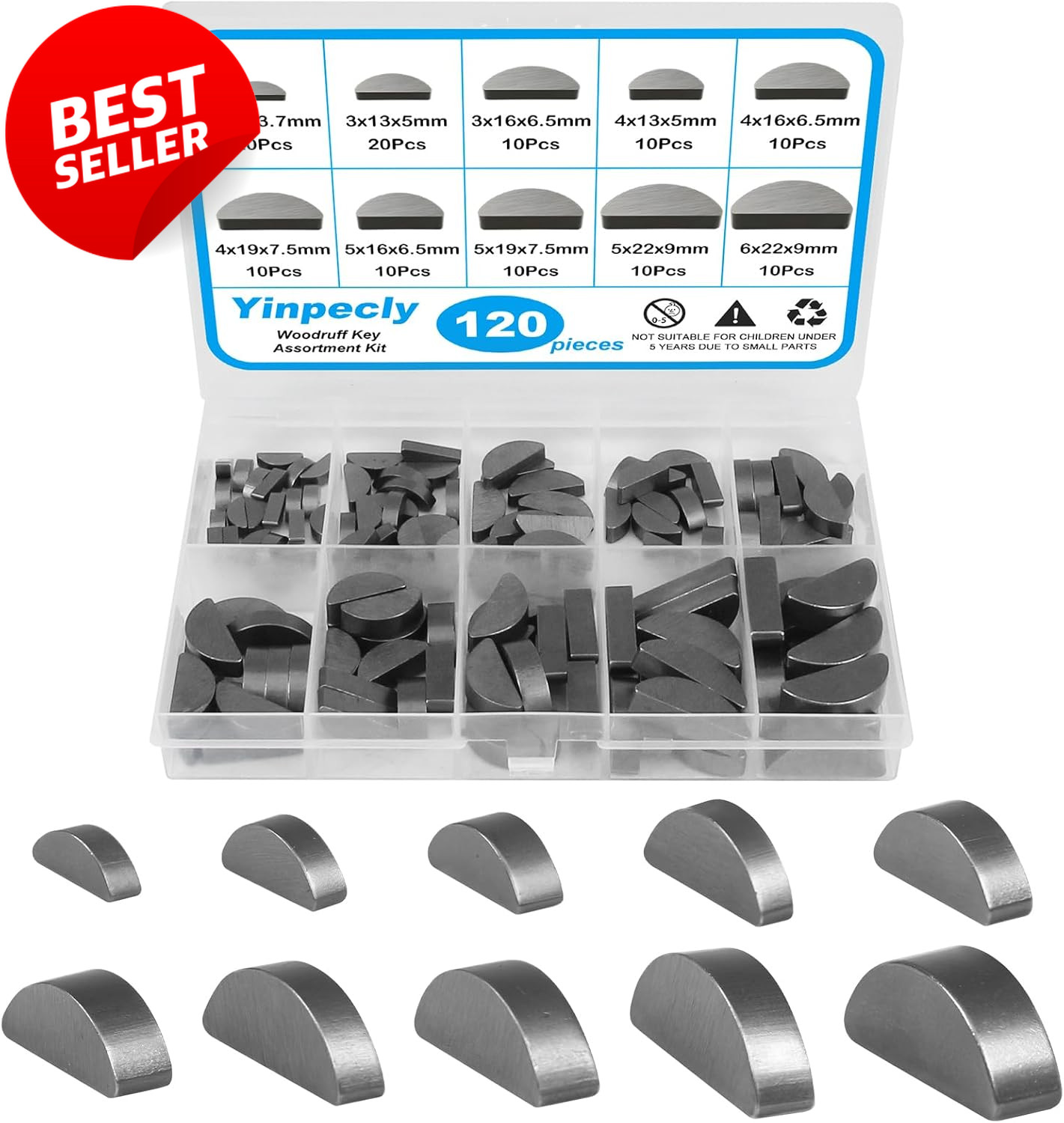 120pc Woodruff Key Kit Metric Half Moon Semicircle Crankshaft Set - US