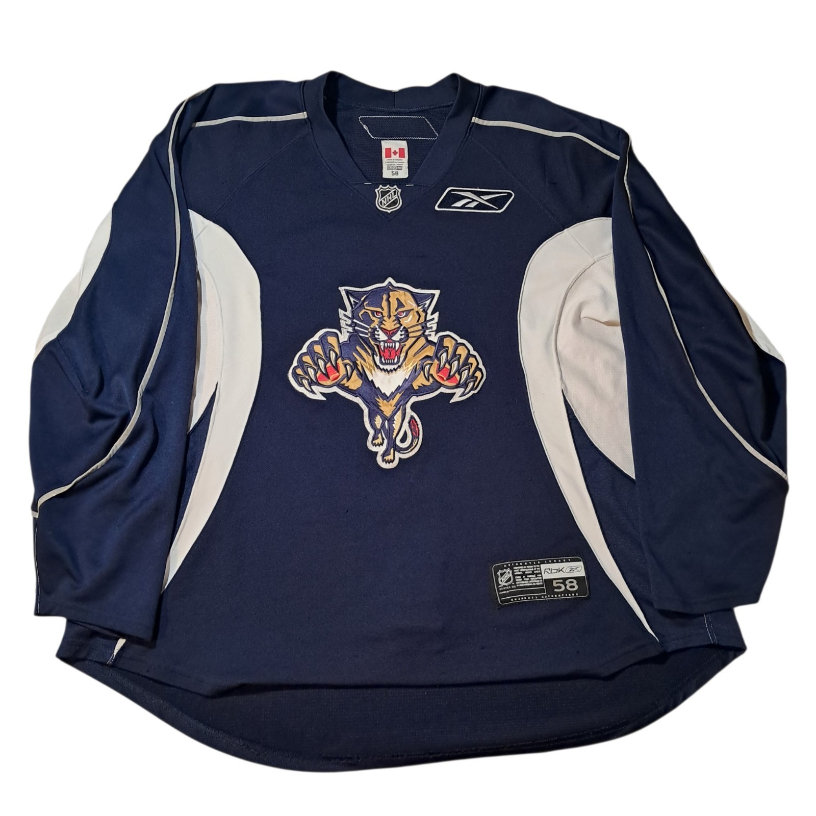 Vtg NHL Florida Panthers Reebok CCM Hockey Jersey Sewn Blank Fight Strap 58 Vtg NHL Florida Panthers Reebok CCM Hockey Jersey Sewn Blank Fight Strap 58