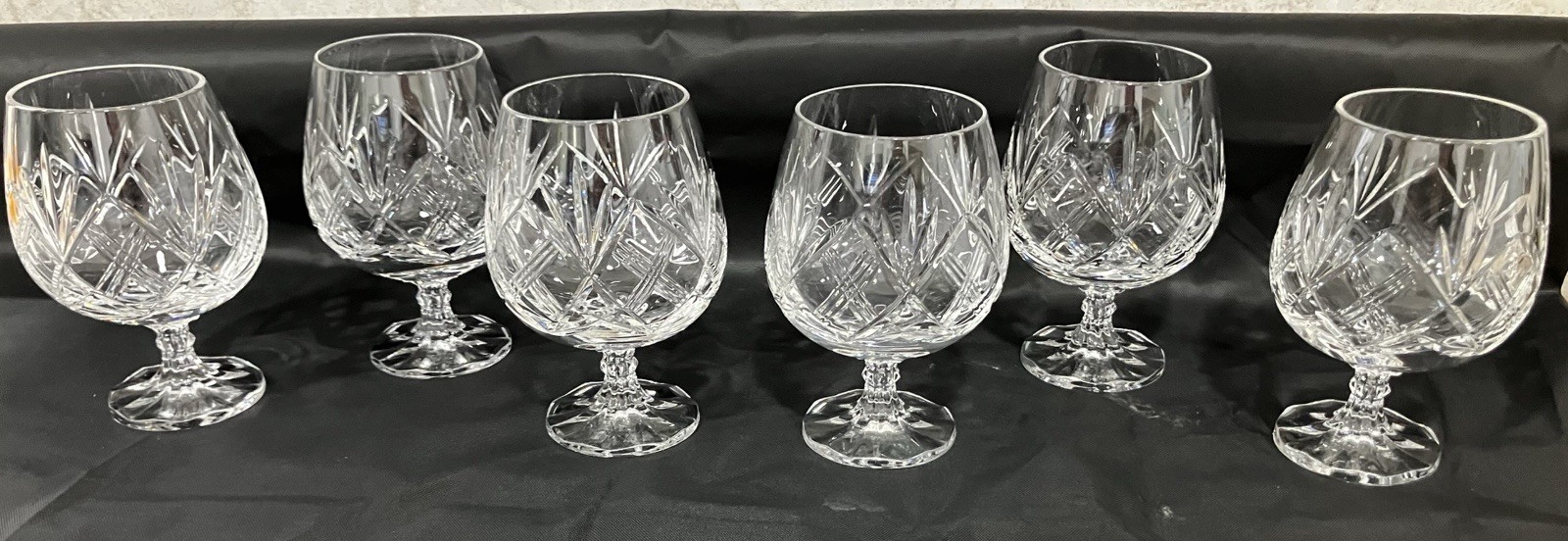 Royal Brierley Braemar Crystal Glasses Set 6 Faceted Bulbous Tall Stem Vintage