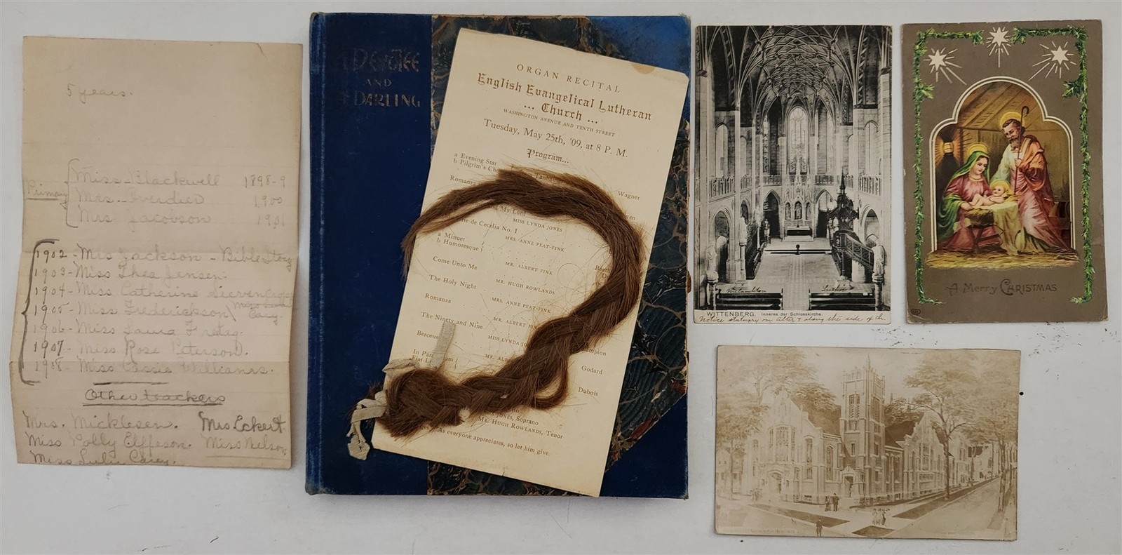 1903 antique BOOK victorian REAL BRAIDED HAIR racine wi LILLIAN KRUCK paper ID\'D