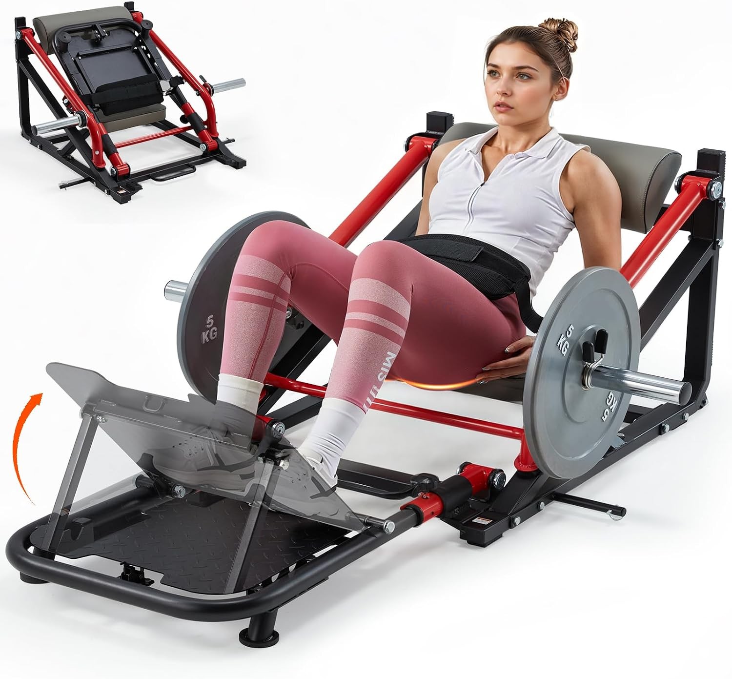 Foldable Hip Thrust Machine 800 lb Plate-Loaded Glute Bridge Black Red