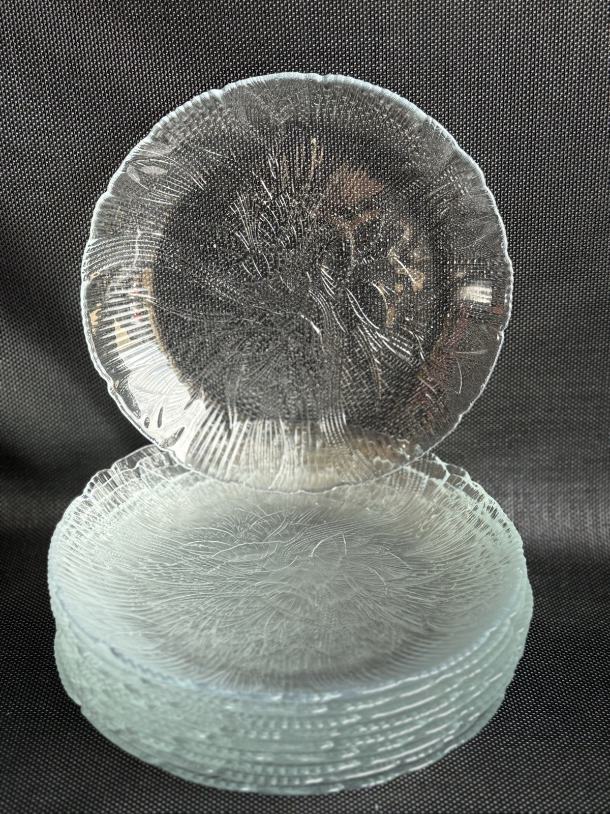 Set 6~Glass Arcoroc France Fleur Salad Plates Flowers Stems Floral See Desc Set 6~Glass Arcoroc France Fleur Salad Plates Flowers Stems Floral See Desc