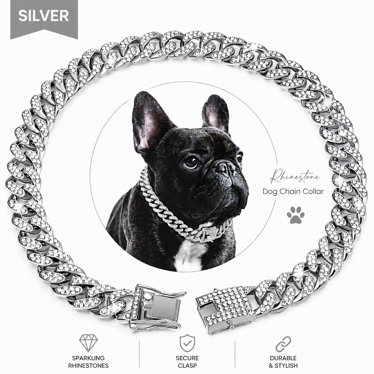 Luxury Bling Pet Chain Collar Gold Cuban Link Dog Cat Necklace Rhinestone Collar
