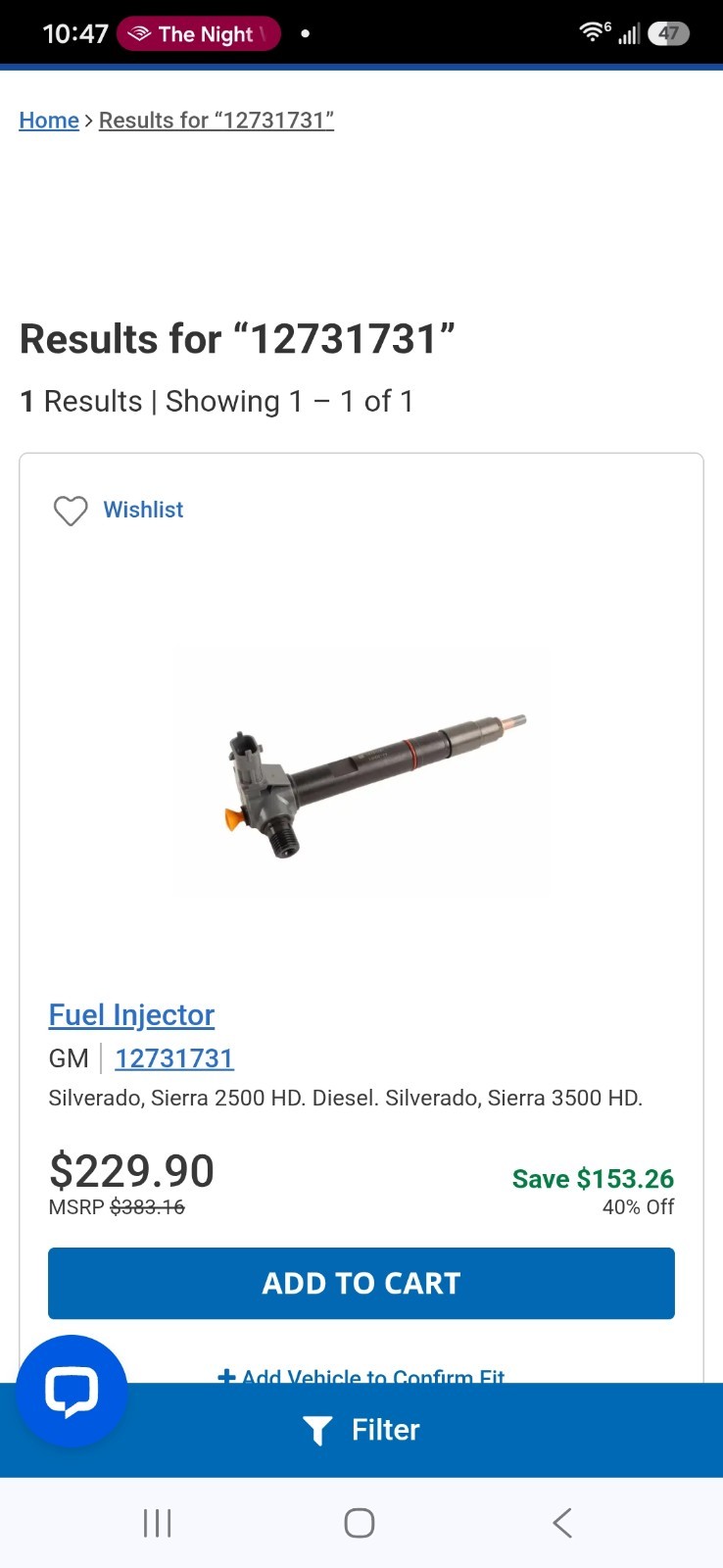 Genuine GM Fuel Injector 12731731