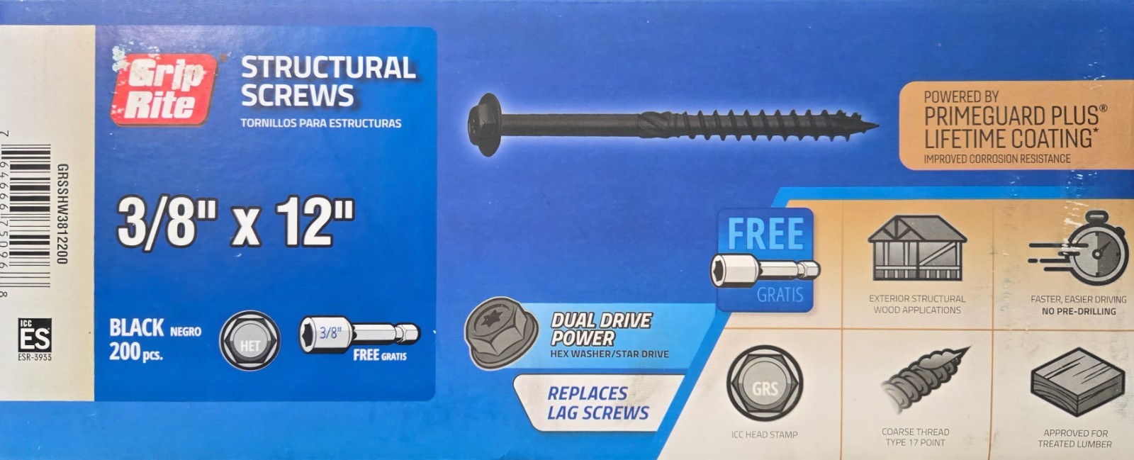 Grip-Rite Grip Rite Structural Screws Black - 3/8 Grip-Rite Grip Rite Structural Screws Black - 3/8