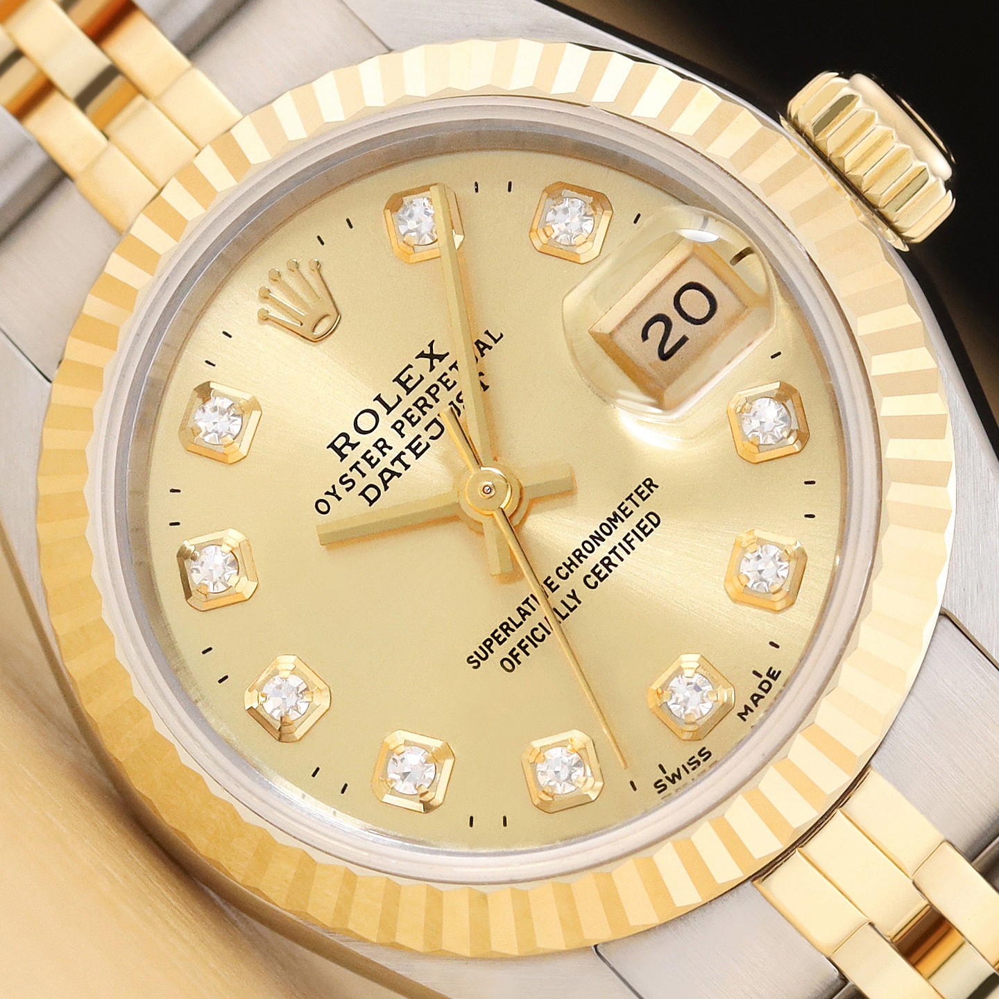 ROLEX LADIES DATEJUST 69173 CHAMPAGNE DIAMOND 2-TONE 18K YELLOW GOLD WATCH