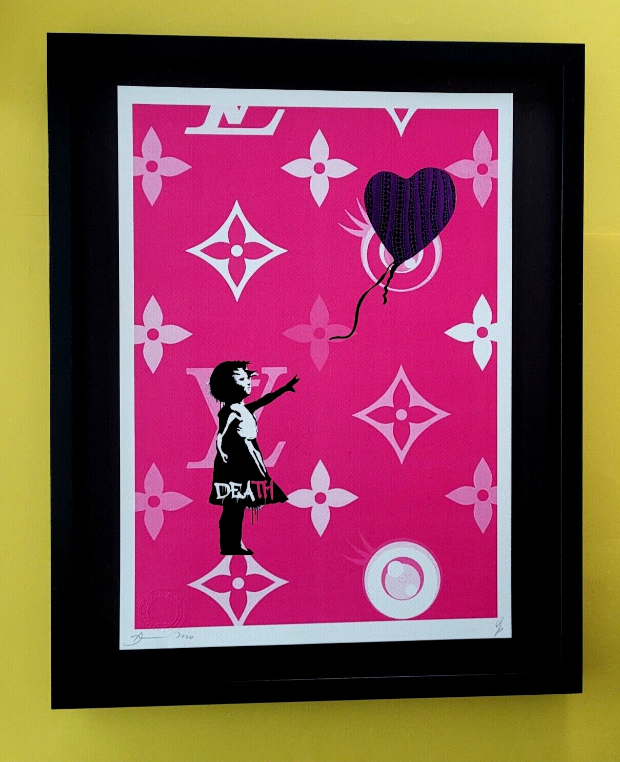 Death NYC Large Framed 16x20in Pop Art Graffiti COA Banksy Girl with Balloon #5