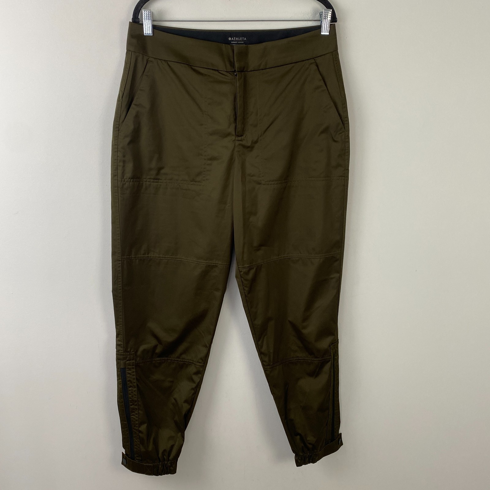 Athleta Radiant Jogger Women Size 10 Olive Green Ankle Zip Active Pants 511134