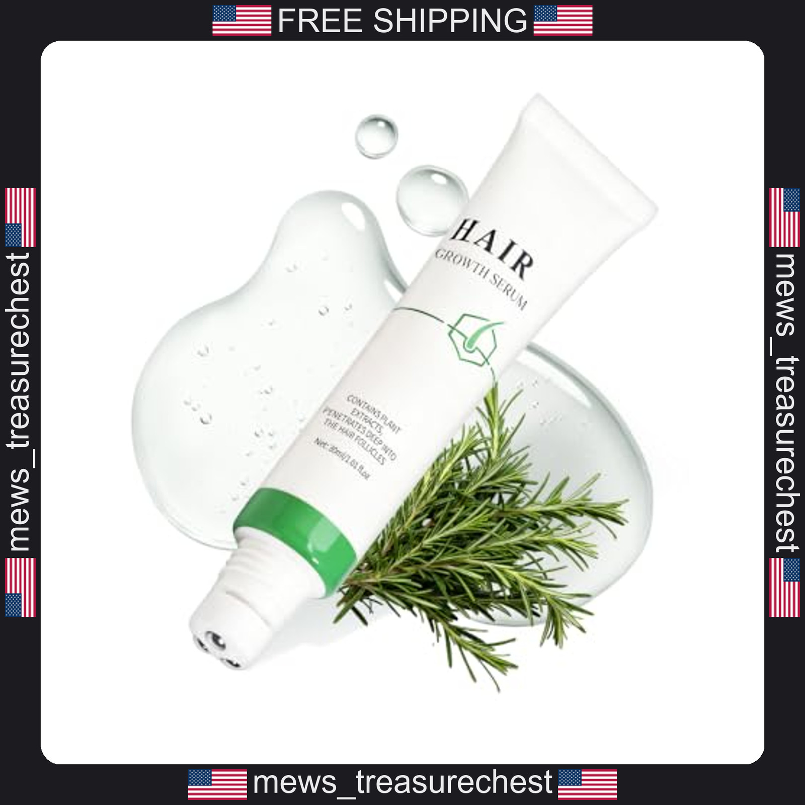 Hair Growth Serum Roll-On for Men & Women, Biotin, Caffeine, Rosemary Extract,
