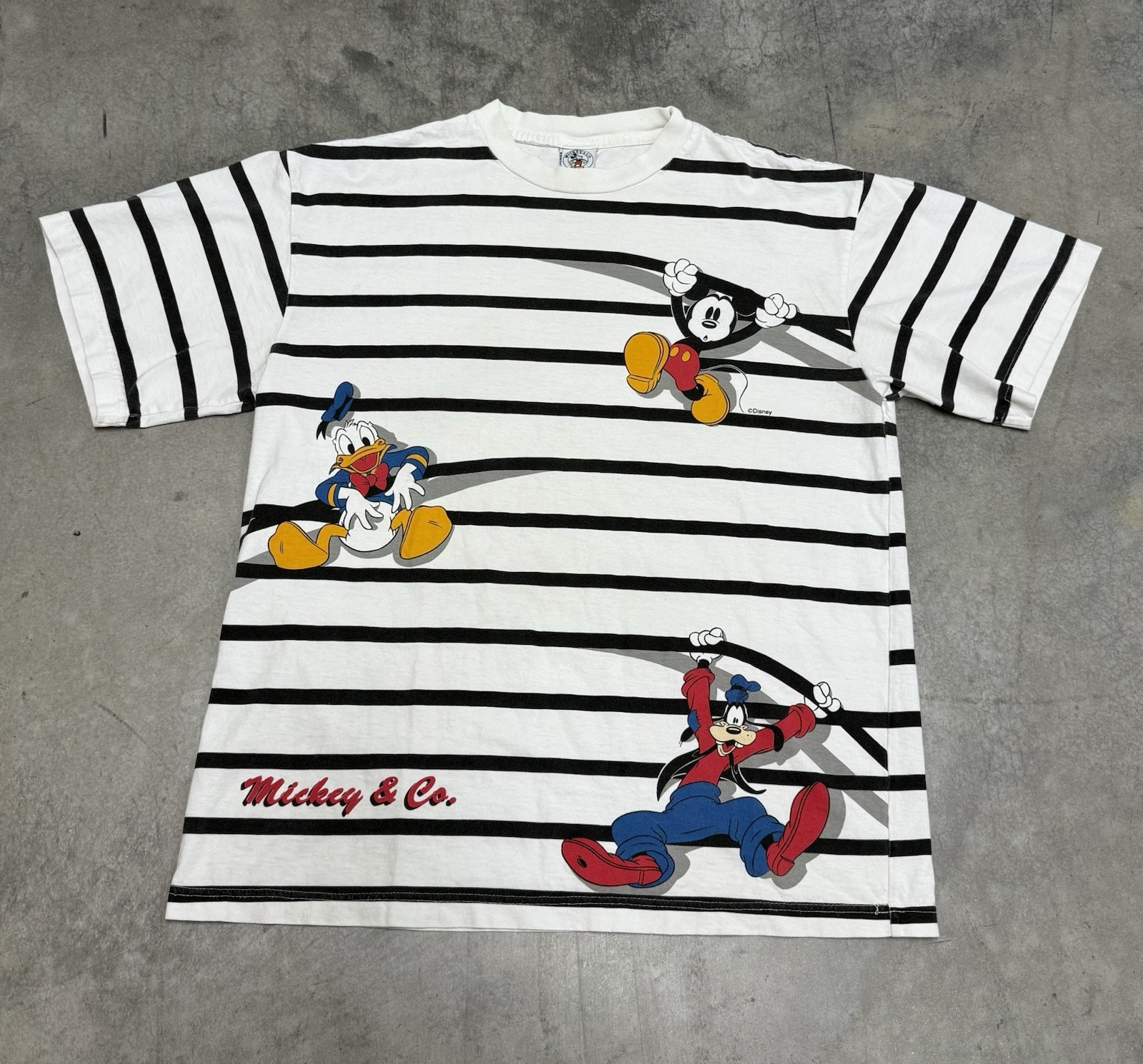 Vintage 1990s Mickey & Co Disney Graphic T Shirt Stripes Size XL CLEAN Vintage 1990s Mickey & Co Disney Graphic T Shirt Stripes Size XL CLEAN