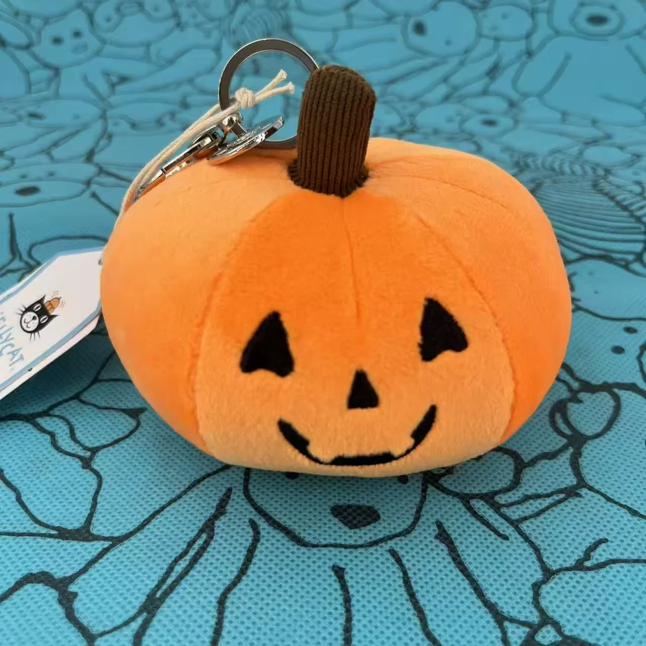 Jellycat Amuseable Pumpkin Bag Charm Halloween Plush Keychain Orange Clip NWT