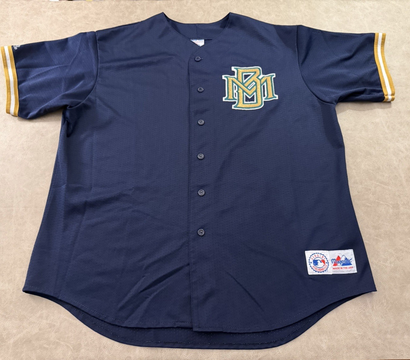 Vtg Y2K Milwaukee Brewers MLB Majestic Button Jersey SEWN Adult 2XL