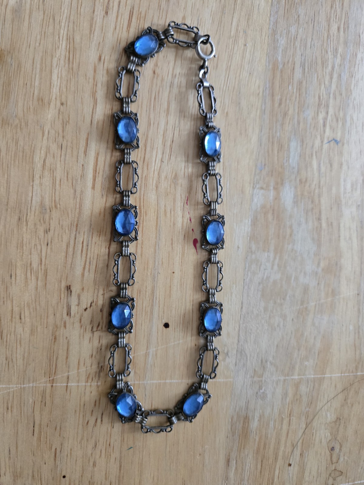Vintage Unsigned Early 20th-century Czech Blue Glass And Brass Choker